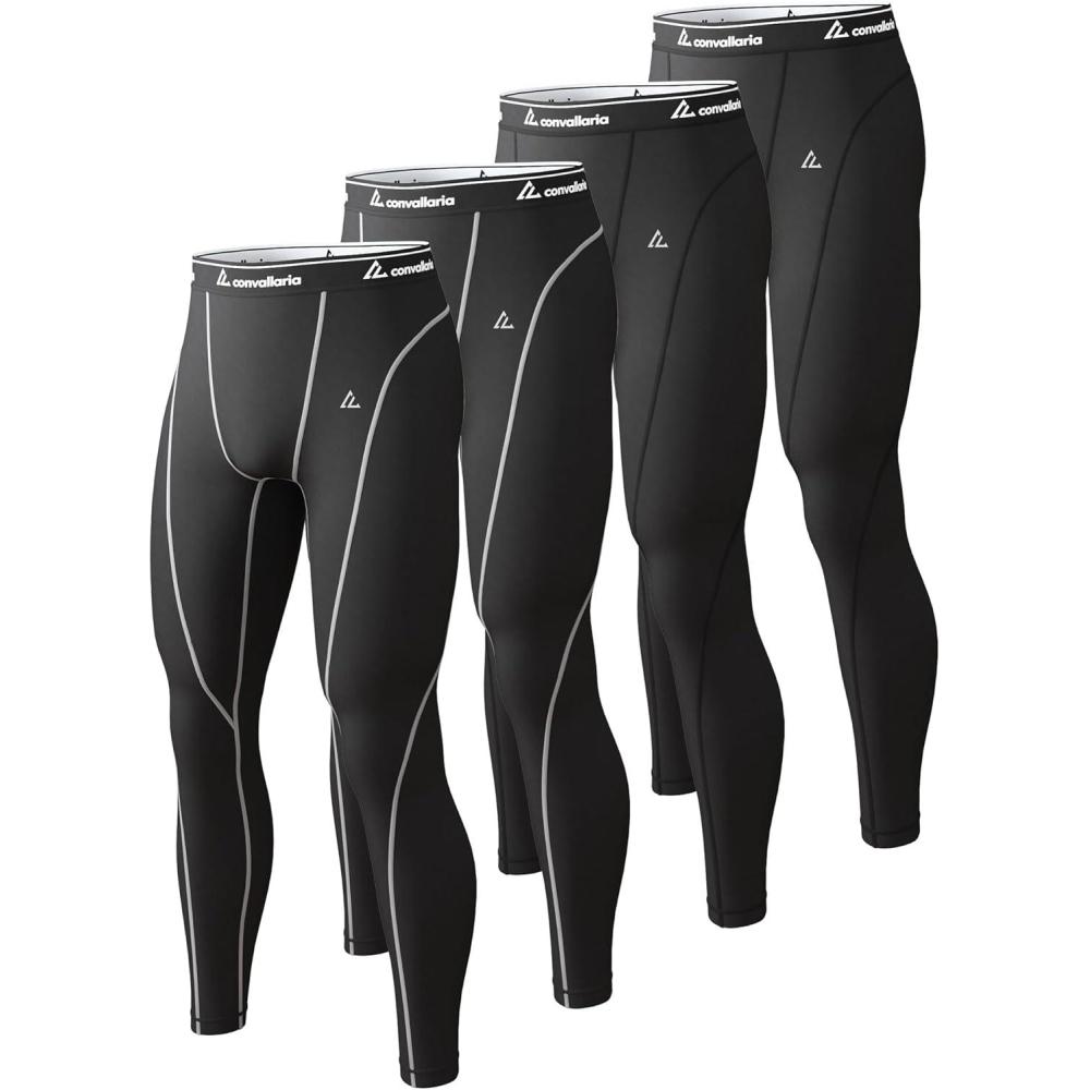 image1 2 4 Pack Mens Thermal Pants Long Johns Fleece Lined Compression Athletic Leggings Base Layer Bottoms4pcblack2Blackwhite2