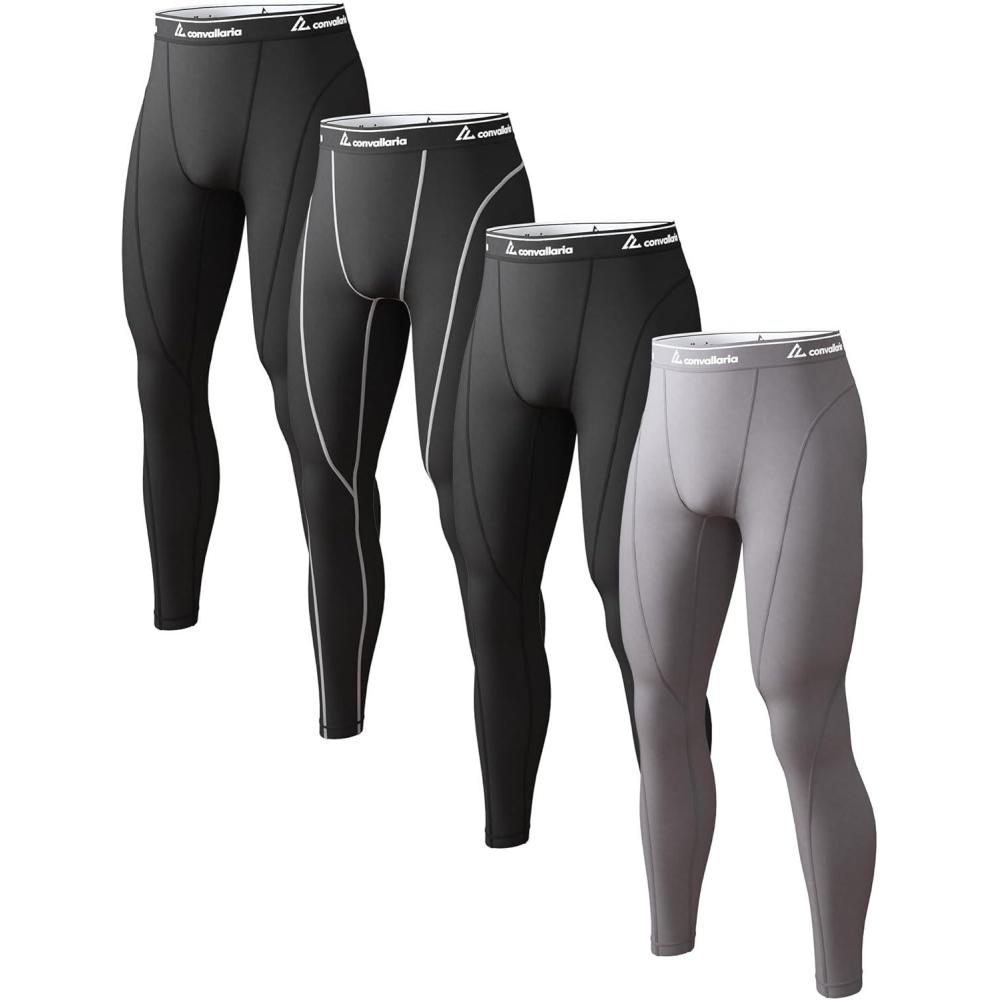 image1 2 4 Pack Mens Thermal Pants Long Johns Fleece Lined Compression Athletic Leggings Base Layer Bottoms4pcblack2BlackwhiteGrey