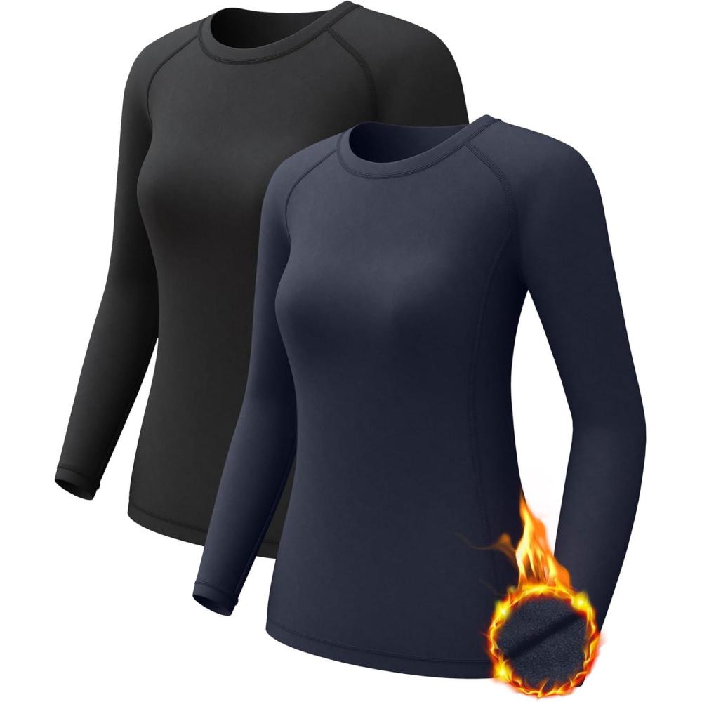 image4 Pack Womens Long Sleeve Compression Shirts Dry Fit Workout Athletic Sun Protection Cooling Tops for Yoga Running GymTblackCharcoal