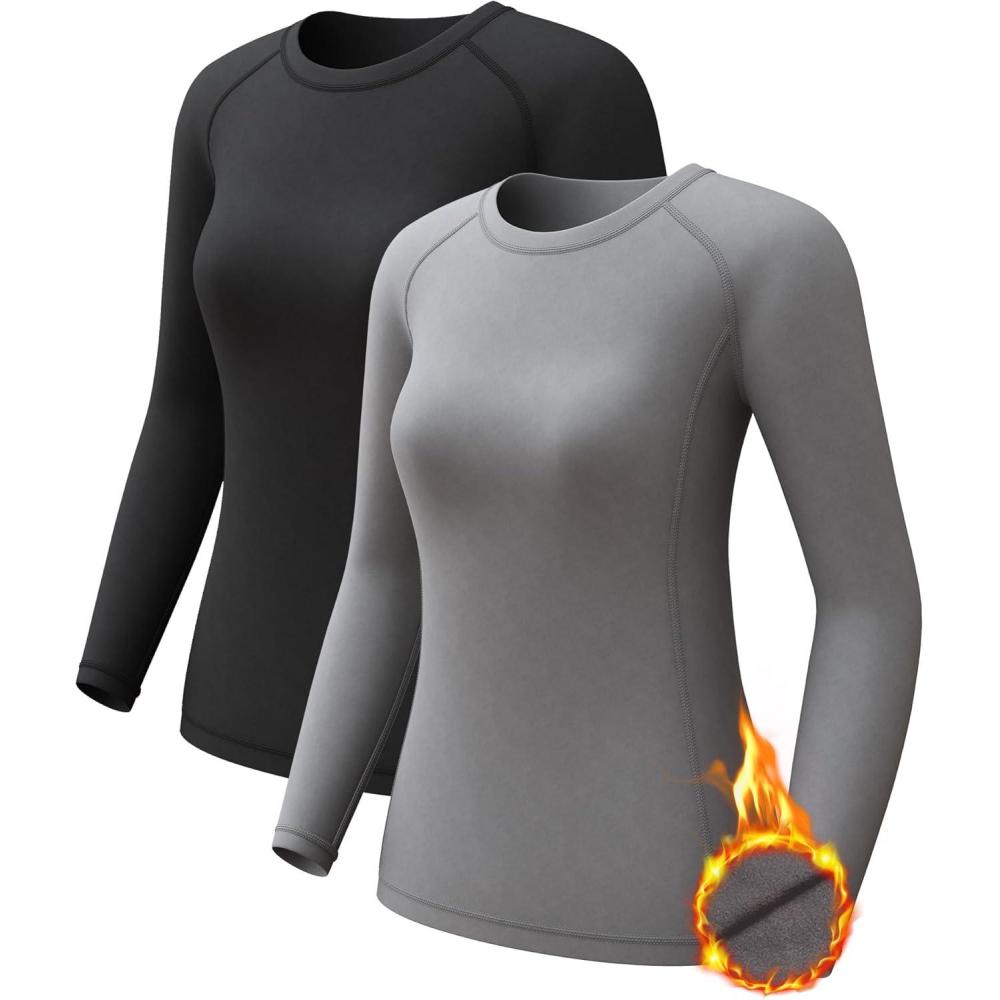 image4 Pack Womens Long Sleeve Compression Shirts Dry Fit Workout Athletic Sun Protection Cooling Tops for Yoga Running GymTblackGray