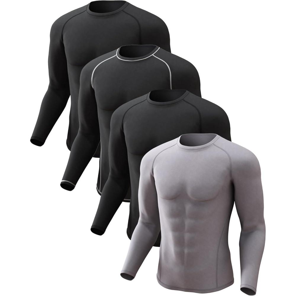 image4 or 2 Pack Mens Thermal Shirt Long Sleeve Fleece Lined Tops Base Layer Compression Undershirt Athletic Sport GearCrew Neck2blackBlackwhiteGrey