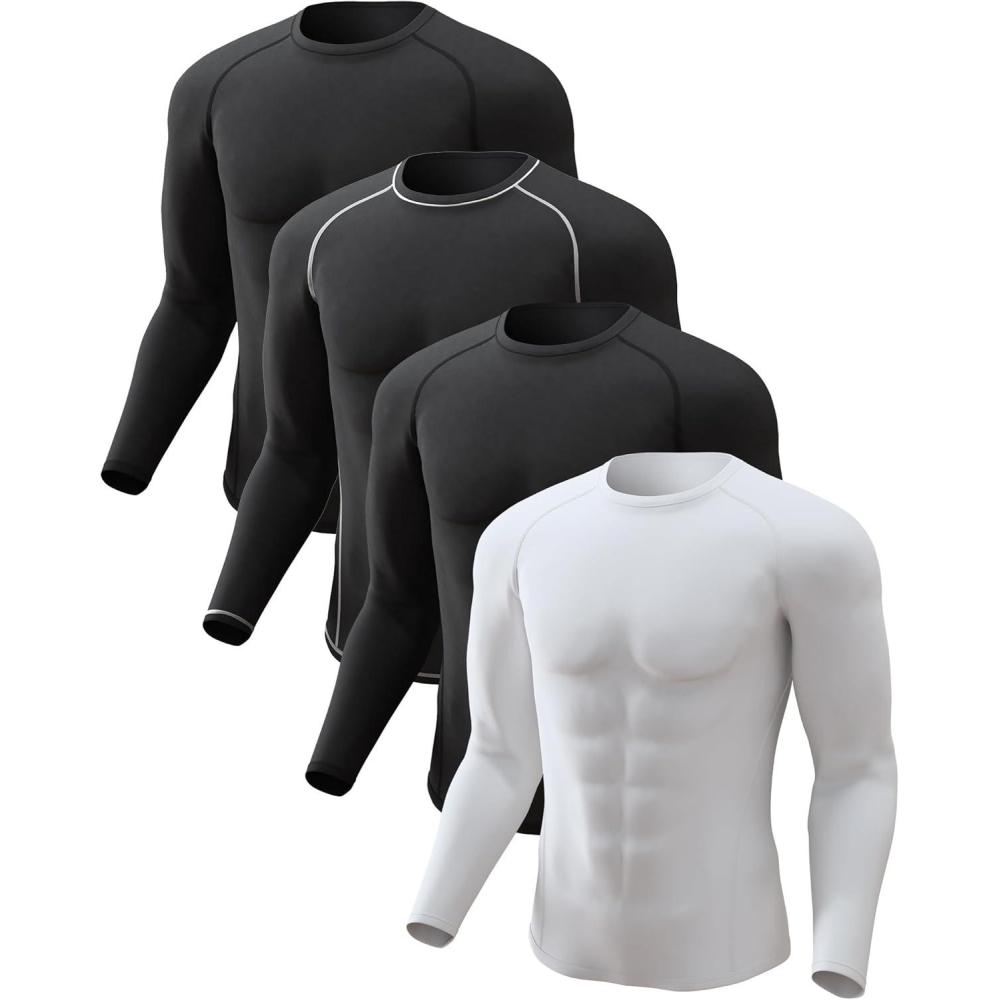image4 or 2 Pack Mens Thermal Shirt Long Sleeve Fleece Lined Tops Base Layer Compression Undershirt Athletic Sport GearCrew Neck2blackBlackwhiteWhite