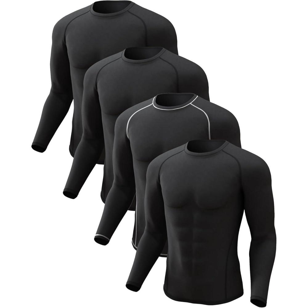 image4 or 2 Pack Mens Thermal Shirt Long Sleeve Fleece Lined Tops Base Layer Compression Undershirt Athletic Sport GearCrew Neck3blackBlackwhite