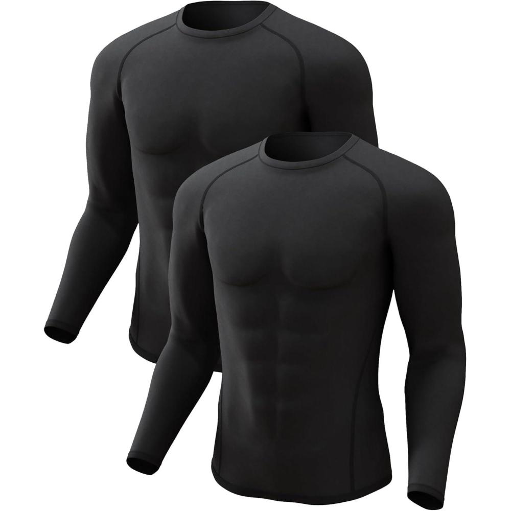 image4 or 2 Pack Mens Thermal Shirt Long Sleeve Fleece Lined Tops Base Layer Compression Undershirt Athletic Sport GearCrew NeckblackBlack