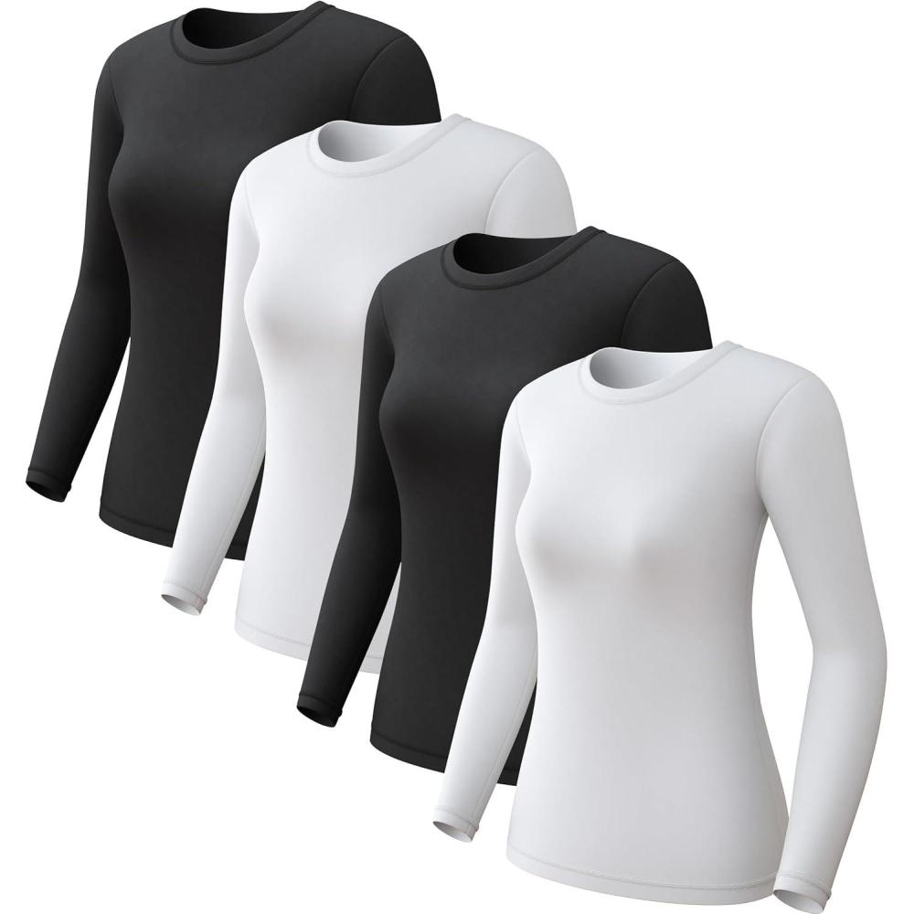 imageCL convallaria 1 2 4 Pack Womens Thermal Underwear Tops Women Fleece Lined Long Sleeve Baselayer Shirt for Winter2 Black  2 White