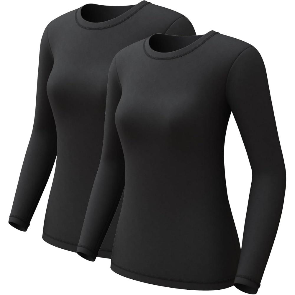 imageCL convallaria 1 2 4 Pack Womens Thermal Underwear Tops Women Fleece Lined Long Sleeve Baselayer Shirt for WinterBlack Black