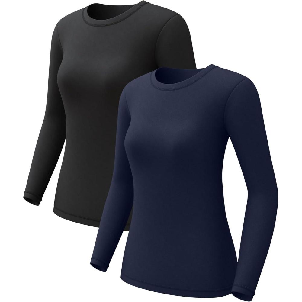 imageCL convallaria 1 2 4 Pack Womens Thermal Underwear Tops Women Fleece Lined Long Sleeve Baselayer Shirt for WinterBlack Blue