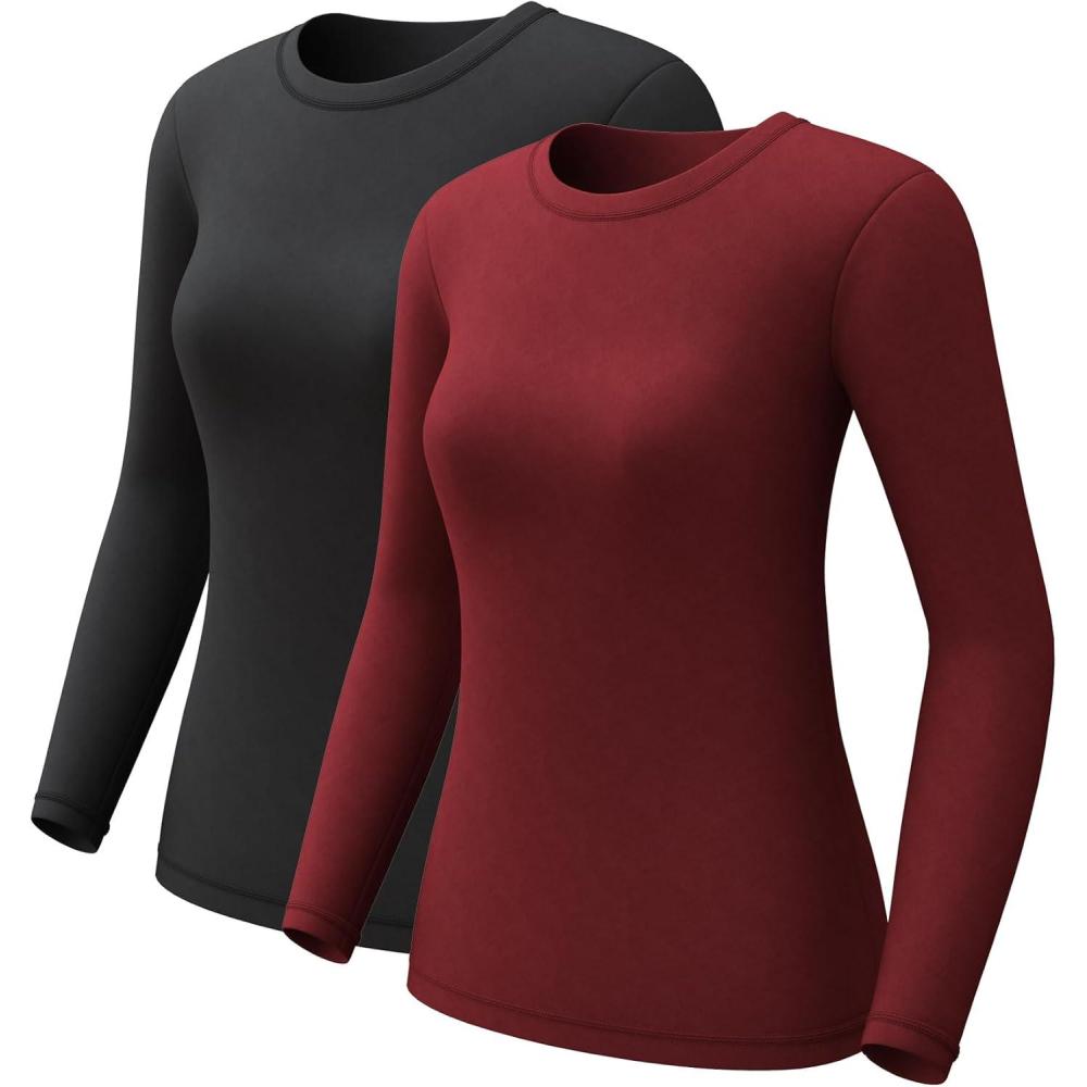 imageCL convallaria 1 2 4 Pack Womens Thermal Underwear Tops Women Fleece Lined Long Sleeve Baselayer Shirt for WinterBlack Red
