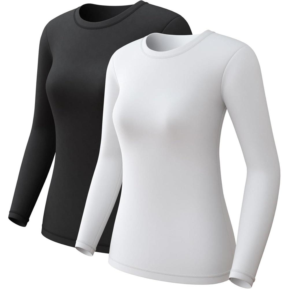 imageCL convallaria 1 2 4 Pack Womens Thermal Underwear Tops Women Fleece Lined Long Sleeve Baselayer Shirt for WinterBlack White