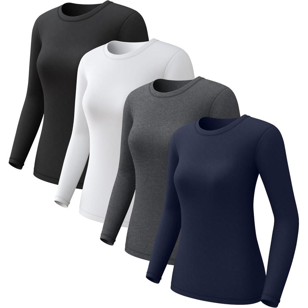 imageCL convallaria 1 2 4 Pack Womens Thermal Underwear Tops Women Fleece Lined Long Sleeve Baselayer Shirt for WinterBlackWhiteBlueHeather Ligth Gray