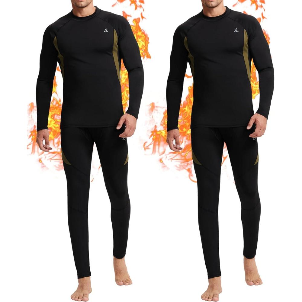 imageCL convallaria 2 Pack Mens Thermal Underwear Fleece Lined Long Johns Winter Base Layer Cold Weather Hunting GearBlack  Blackcrew Neck