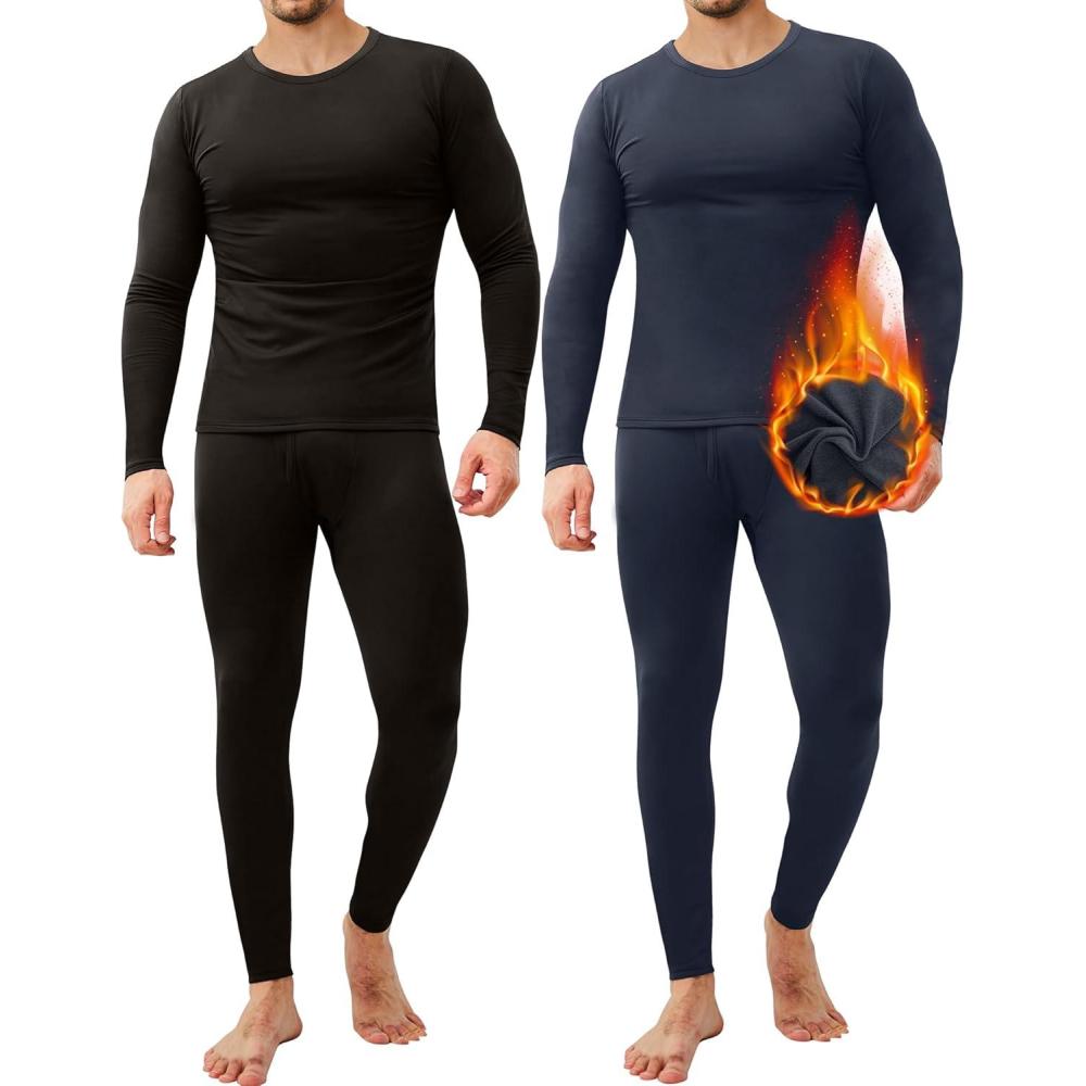 imageCL convallaria 2 Pack Thermal Underwear for Men Long Johns Fleece Lined Base Layer Set Winter Bottom Top 2XS6XLCrew NeckblackCharcoal