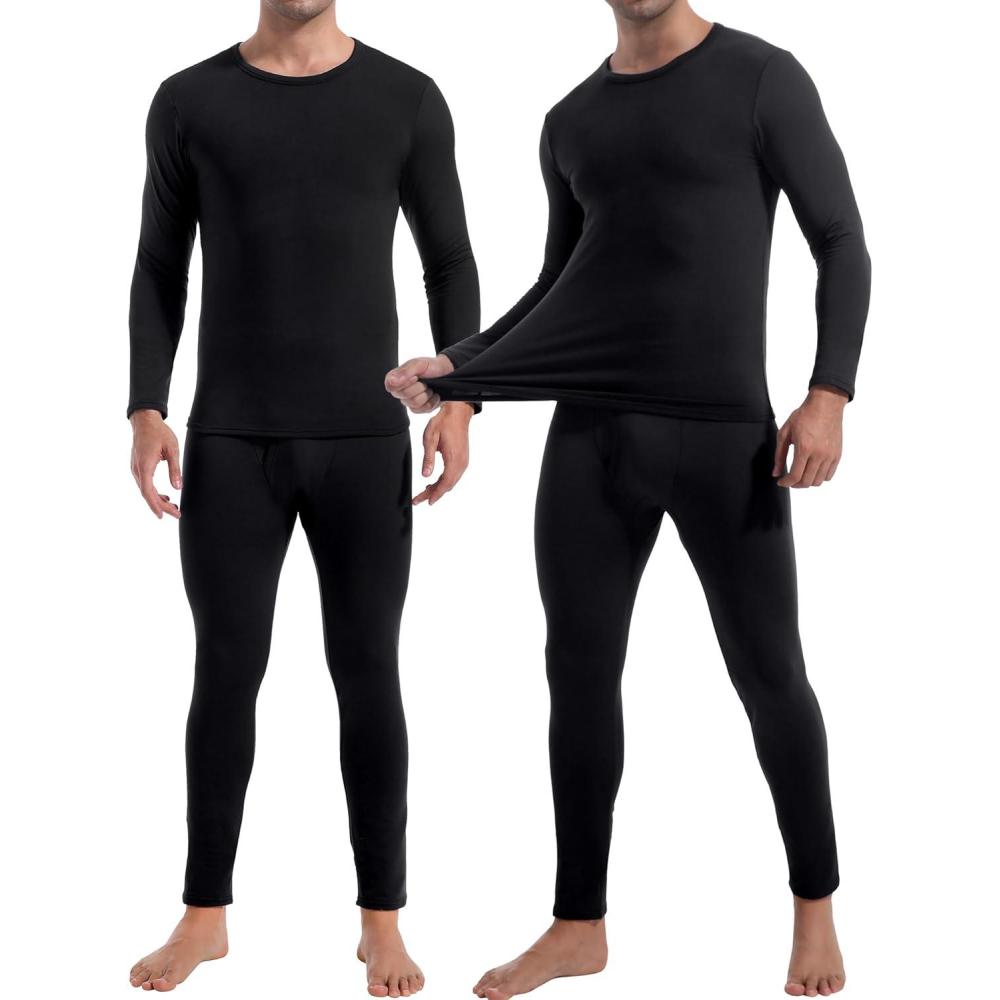 imageCL convallaria 2 Pack Thermal Underwear for Men Long Johns Fleece Lined Base Layer Set Winter Bottom Top 2XS6XLHeavyweightblackBlack