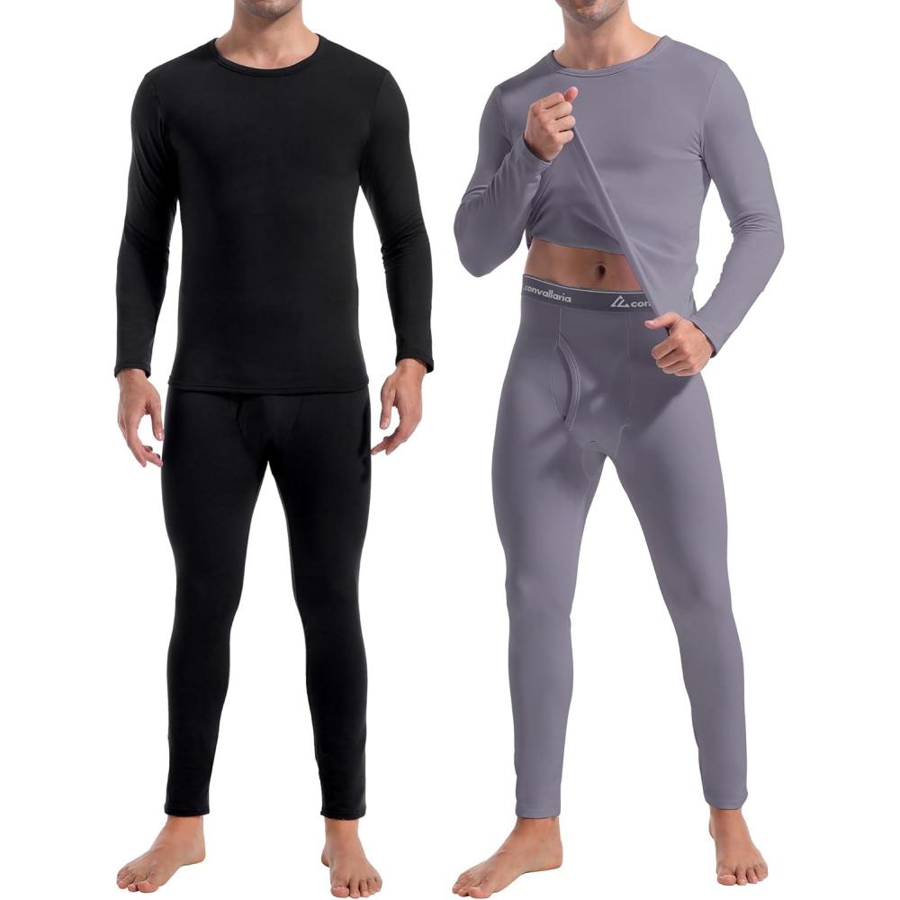 imageCL convallaria 2 Pack Thermal Underwear for Men Long Johns Fleece Lined Base Layer Set Winter Bottom Top 2XS6XLHeavyweightblackGrey