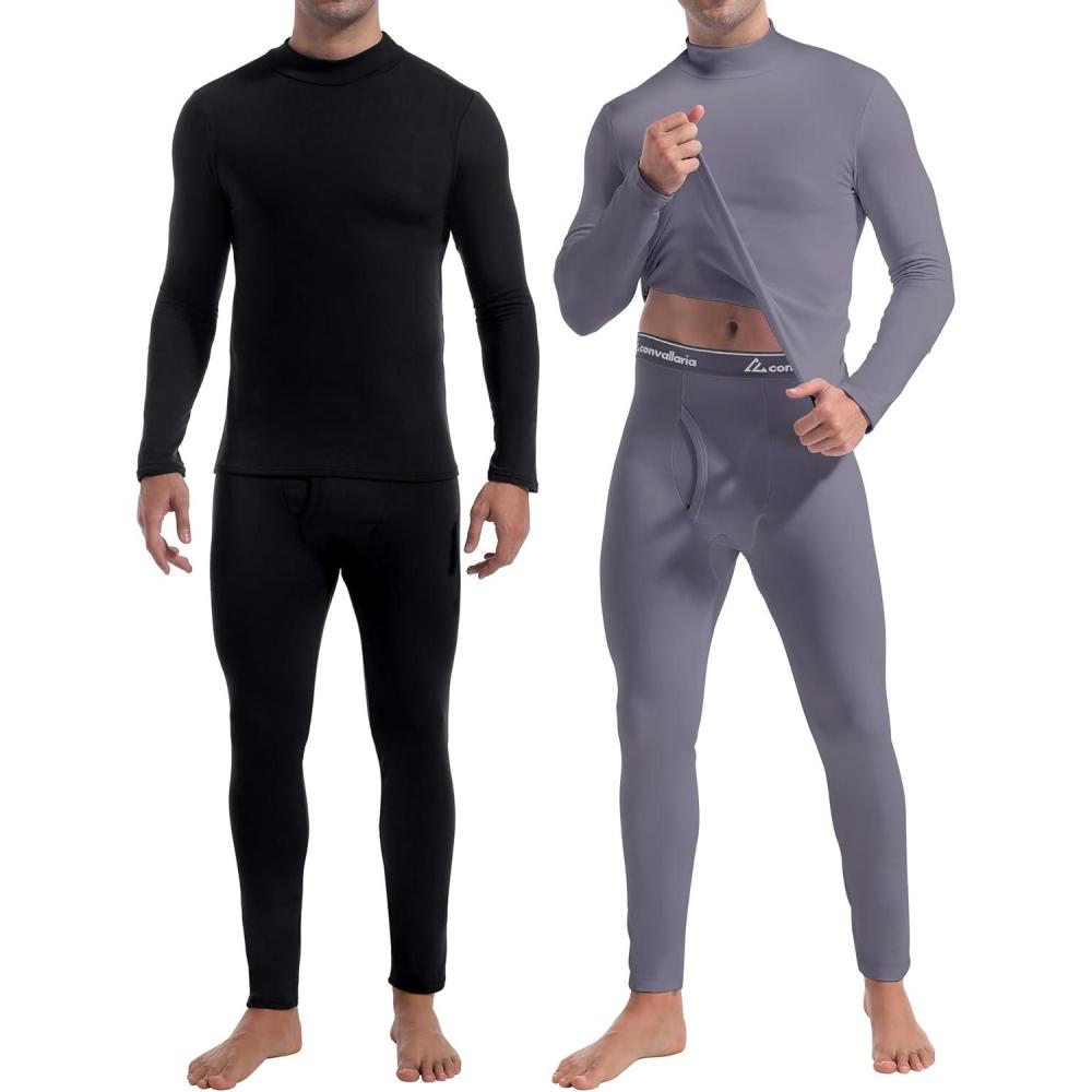 imageCL convallaria 2 Pack Thermal Underwear for Men Long Johns Fleece Lined Base Layer Set Winter Bottom Top 2XS6XLTurtle NeckblackGrey