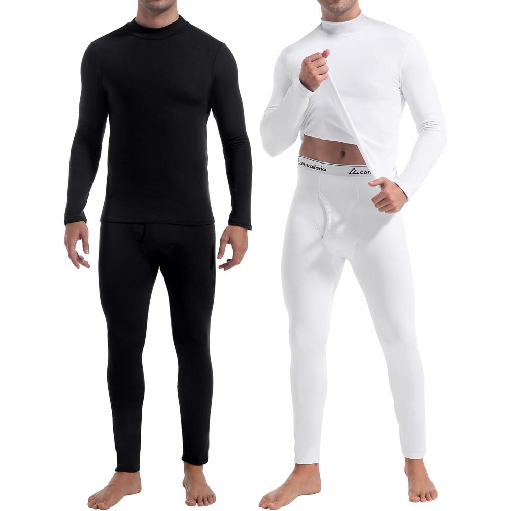 imageCL convallaria 2 Pack Thermal Underwear for Men Long Johns Fleece Lined Base Layer Set Winter Bottom Top 2XS6XLTurtle NeckblackWhite
