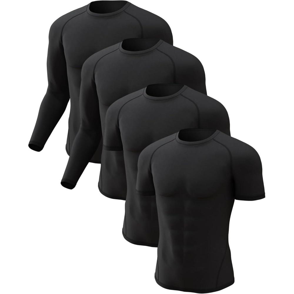 imageCL convallaria 4 Pack Compression Shirts Men Long Short Sleeve Cooling Dry Rash Guard Athletic Workout T Shirt for Sports2 Black  2 Black