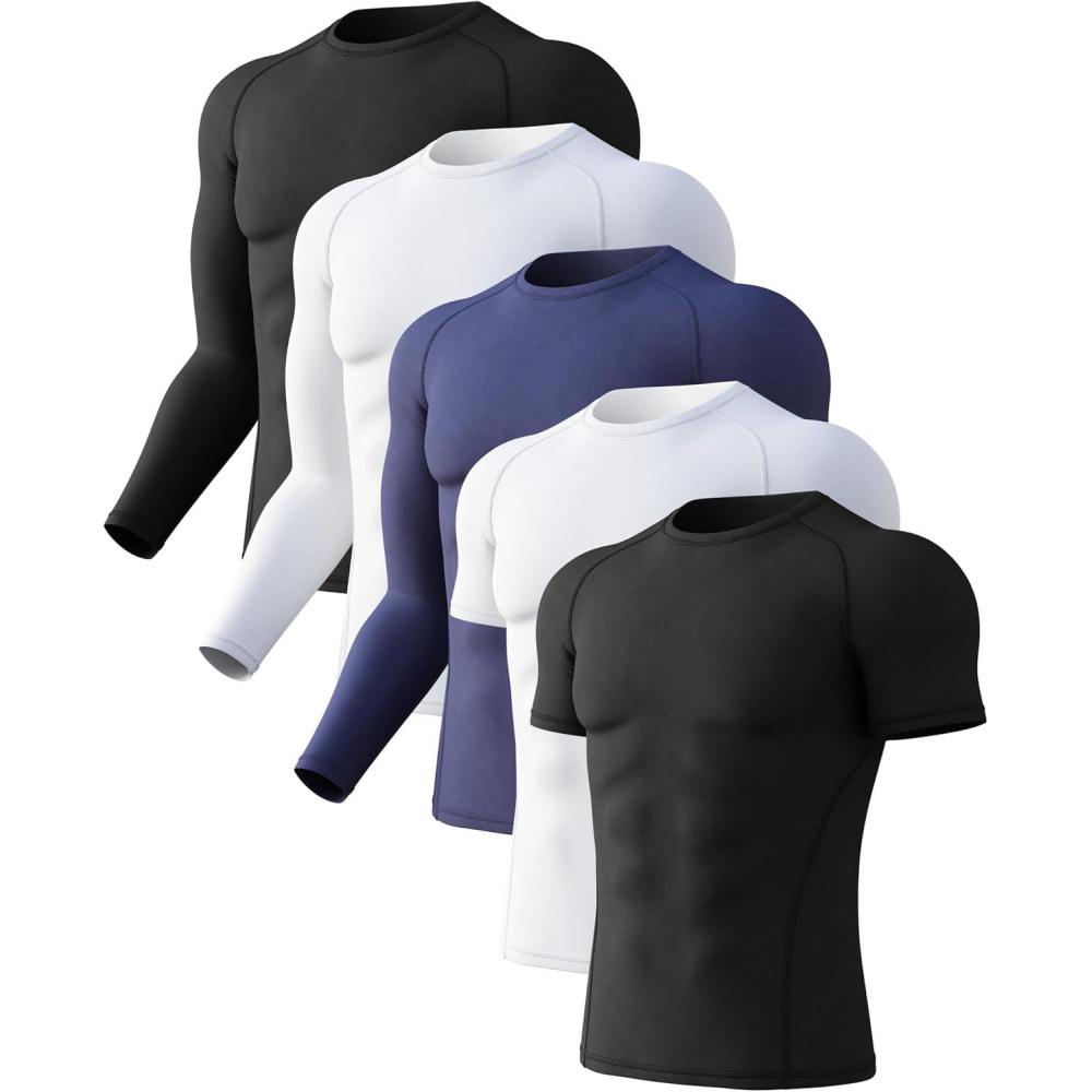 imageCL convallaria 4 or 5 Pack Mens Compression Shirt Workout Rash Guard Long Short Sleeve Undershirts for Athletic Gym RunningA2black2whiteblue