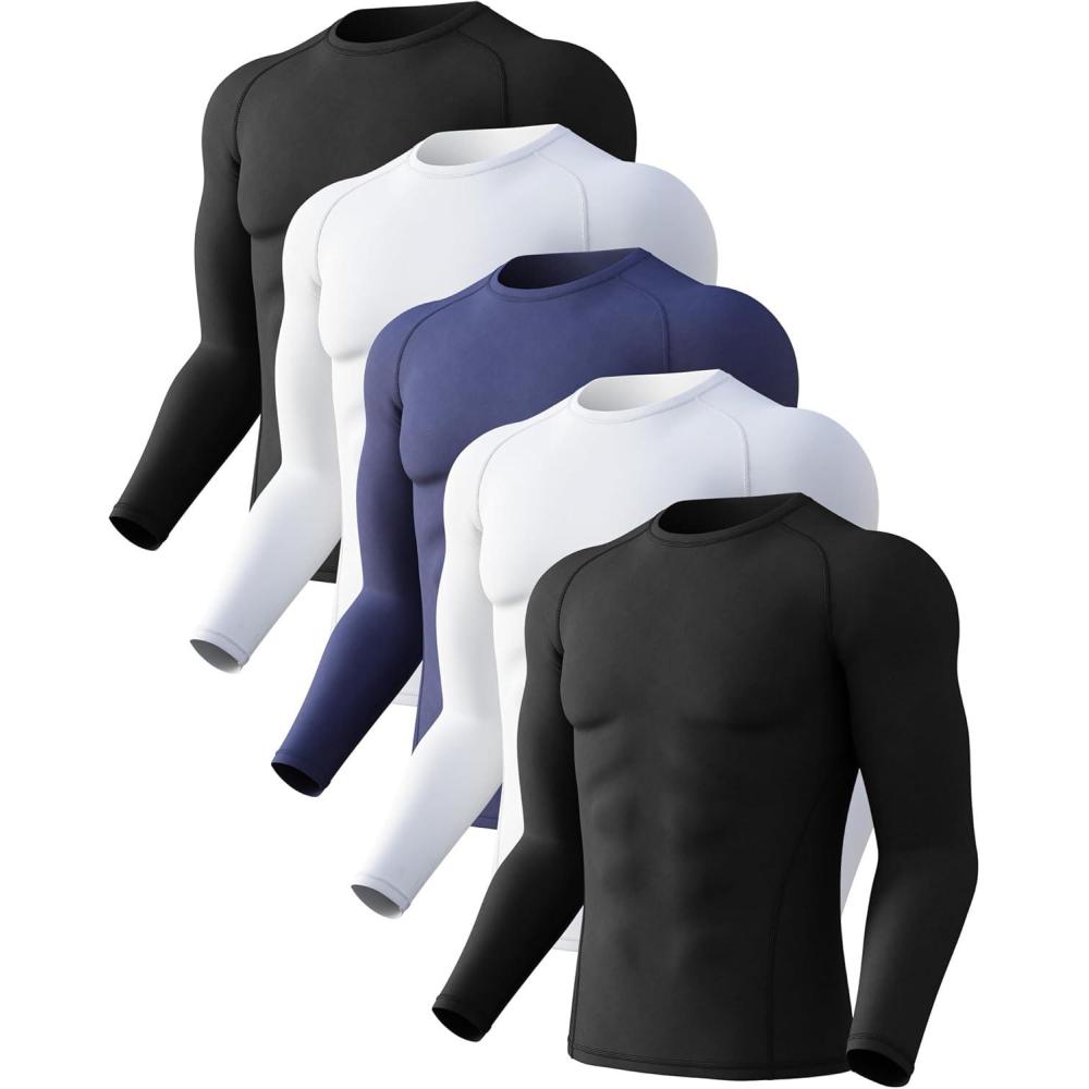 imageCL convallaria 4 or 5 Pack Mens Compression Shirt Workout Rash Guard Long Short Sleeve Undershirts for Athletic Gym RunningC2black2whiteblue