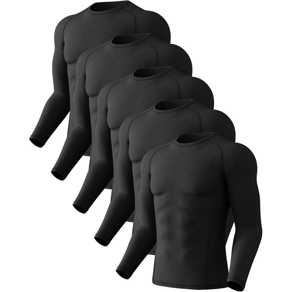imageCL convallaria 4 or 5 Pack Mens Compression Shirt Workout Rash Guard Long Short Sleeve Undershirts for Athletic Gym RunningC5black