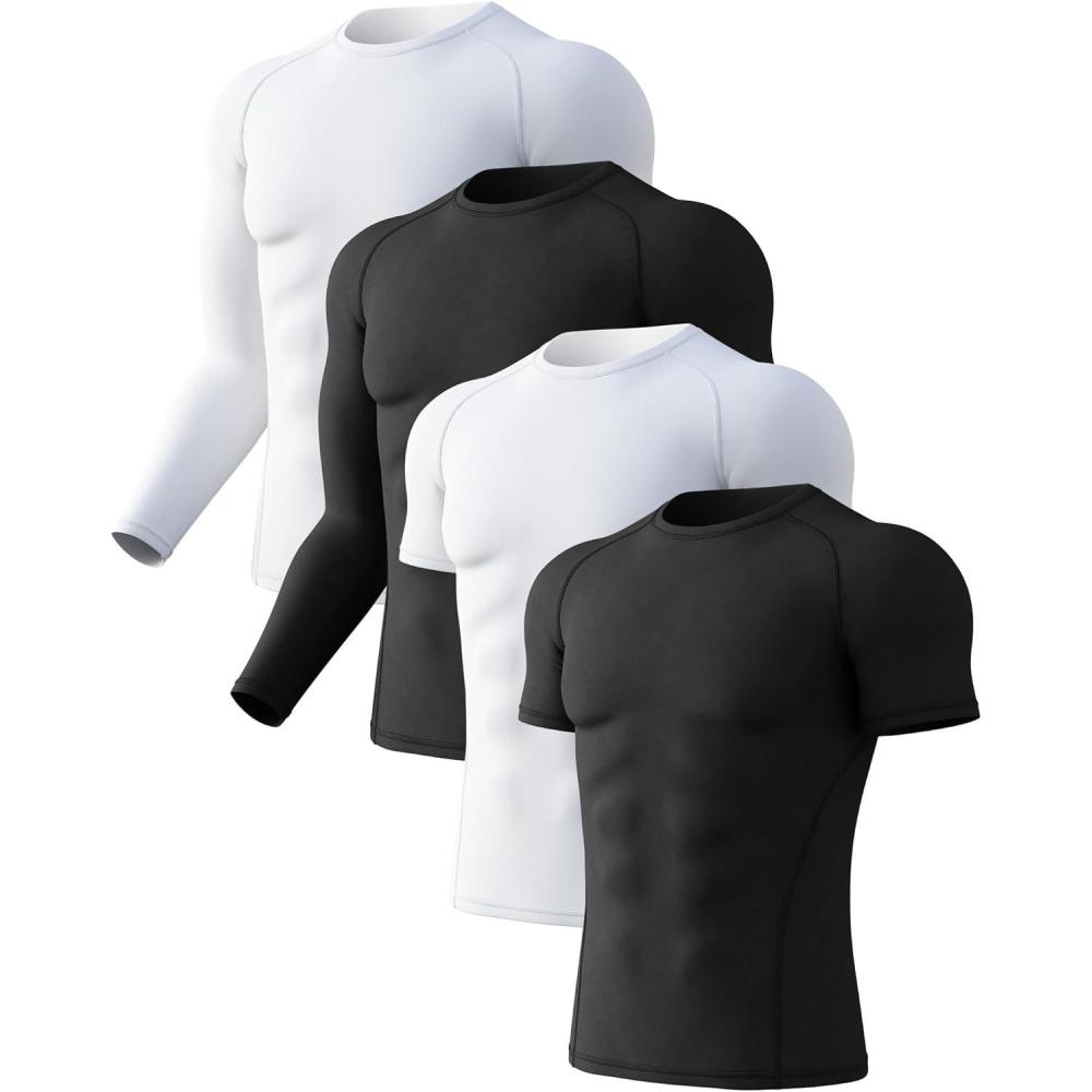 imageCL convallaria 4 or 5 Pack Mens Compression Shirt Workout Rash Guard Long Short Sleeve Undershirts for Athletic Gym RunningD2black2white
