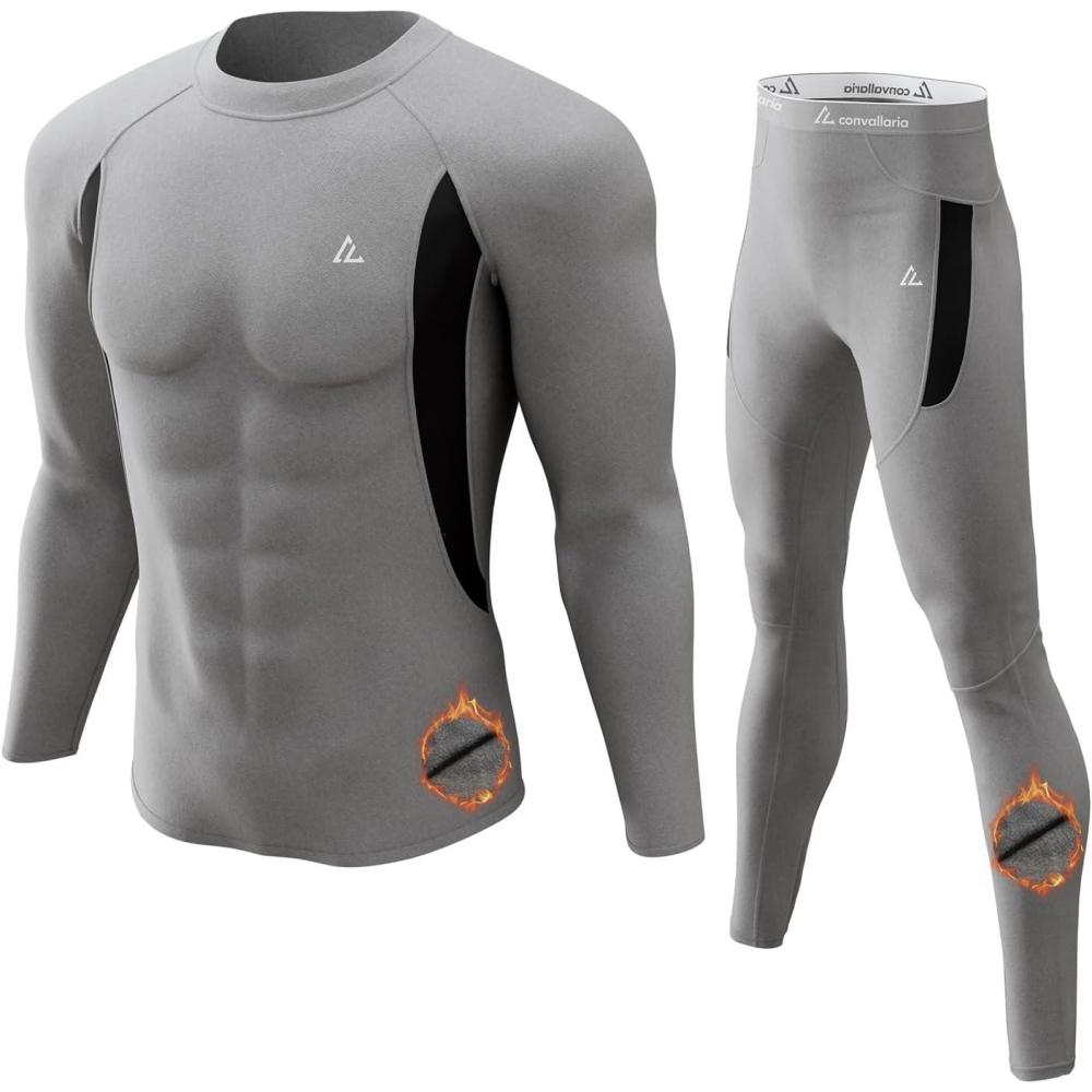 imageCL convallaria Thermal Underwear Long Johns Set Mens Winter Gift Hunting Gear Sport Base Layer Bottom Top1grey