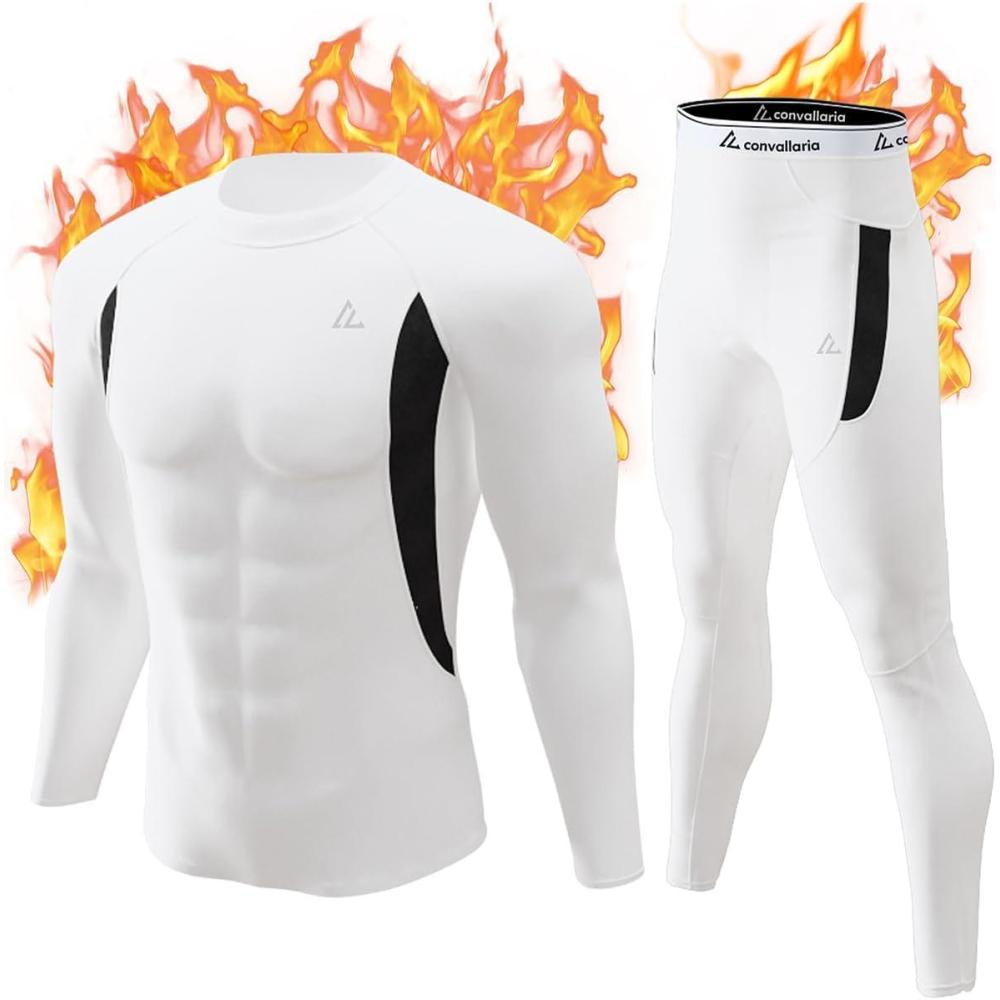 imageCL convallaria Thermal Underwear Long Johns Set Mens Winter Gift Hunting Gear Sport Base Layer Bottom Top1white