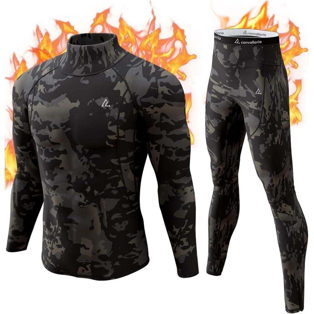 imageCL convallaria Thermal Underwear Long Johns Set Mens Winter Gift Hunting Gear Sport Base Layer Bottom Top2camo Black