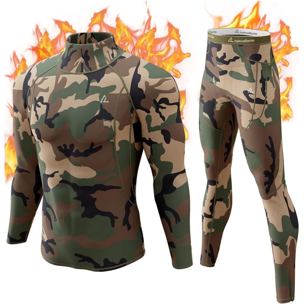 imageCL convallaria Thermal Underwear Long Johns Set Mens Winter Gift Hunting Gear Sport Base Layer Bottom Top2camo Green