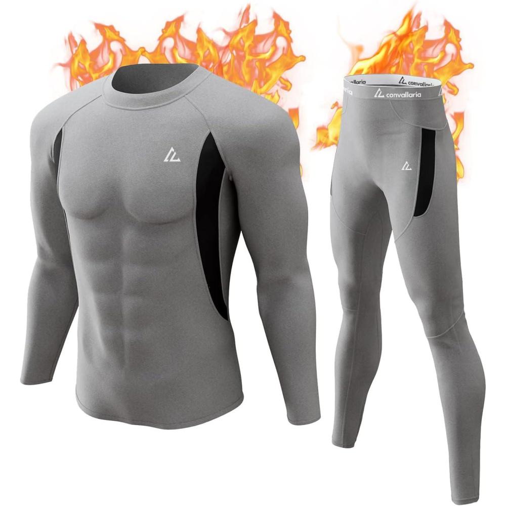 imageCL convallaria Thermal Underwear Long Johns Set Mens Winter Gift Hunting Gear Sport Base Layer Bottom Top2grey