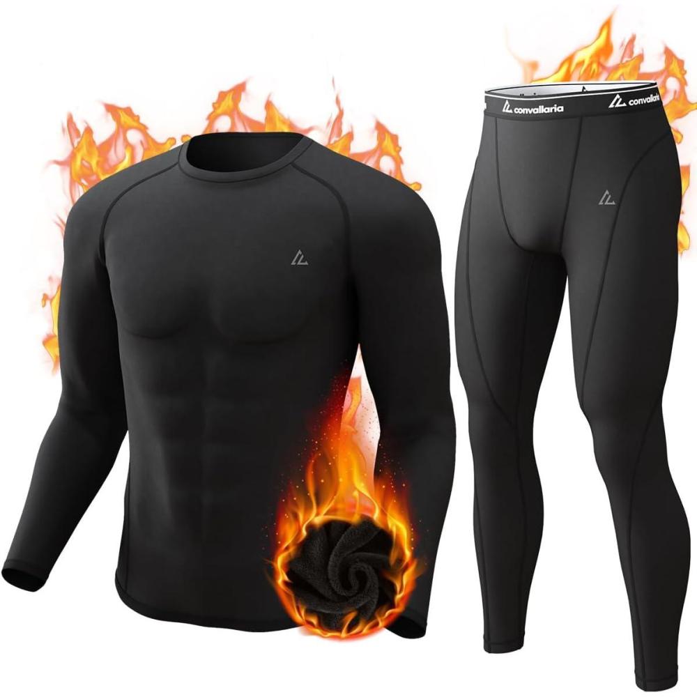 imageCL convallaria Thermal Underwear Long Johns Set Mens Winter Gift Hunting Gear Sport Base Layer Bottom Top3blackb