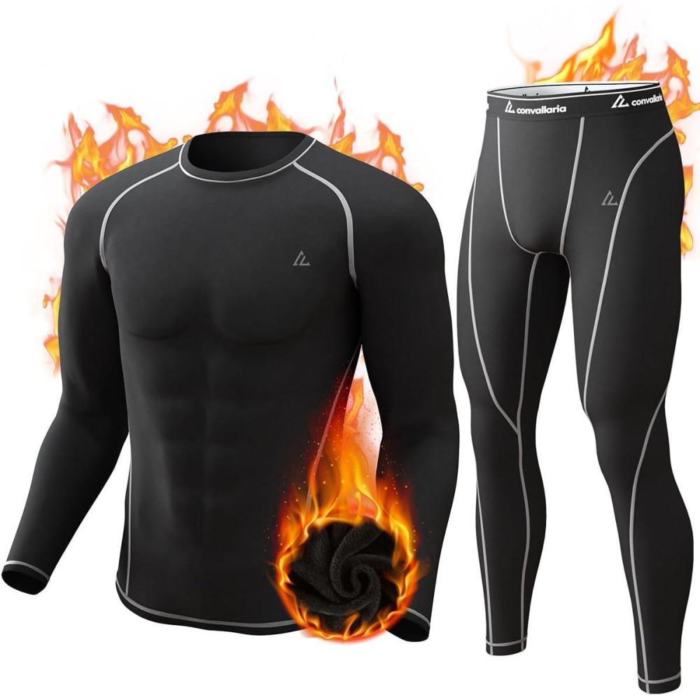 imageCL convallaria Thermal Underwear Long Johns Set Mens Winter Gift Hunting Gear Sport Base Layer Bottom Top3blackwhiteb