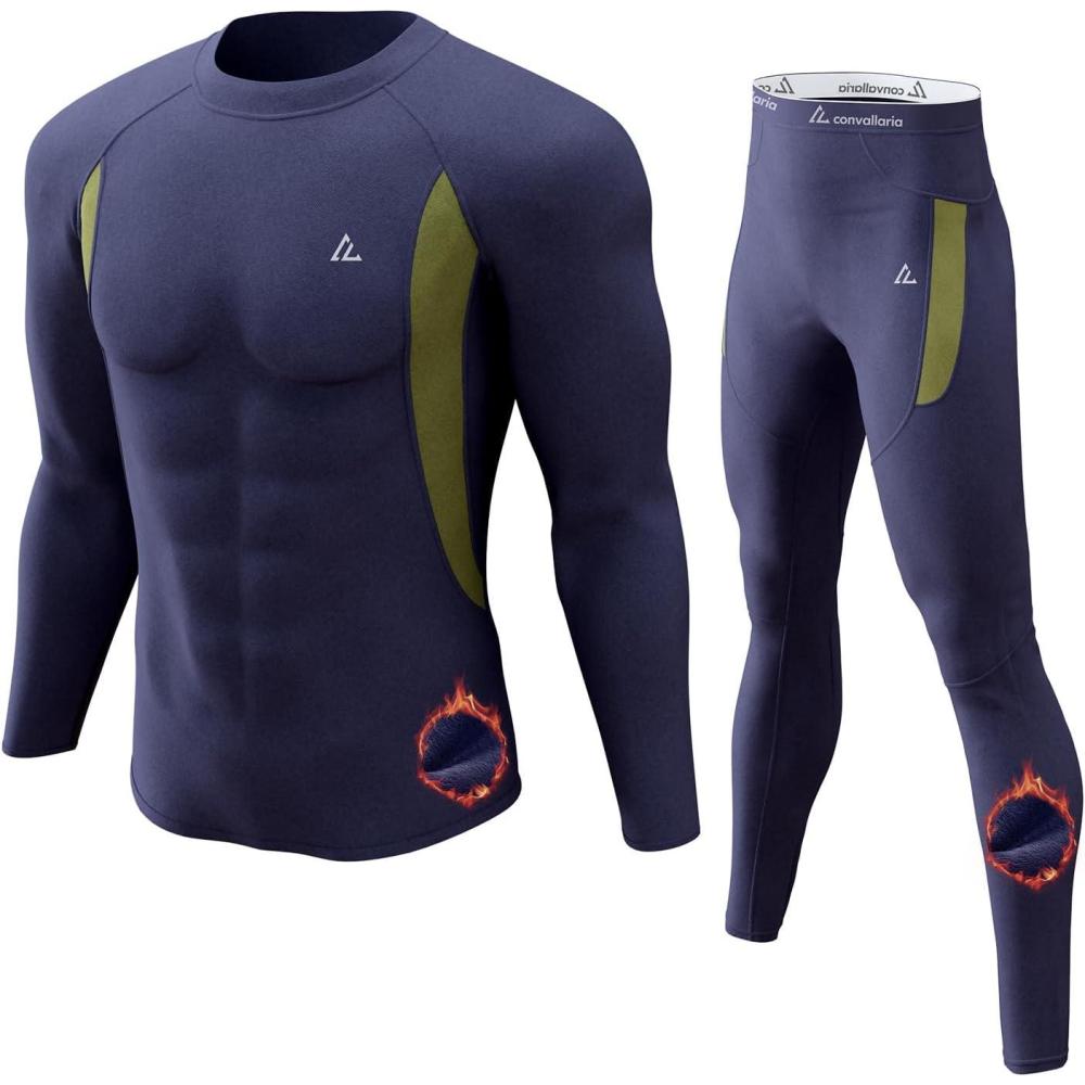 imageCL convallaria Thermal Underwear Long Johns Set Mens Winter Gift Hunting Gear Sport Base Layer Bottom Top3navy Blue