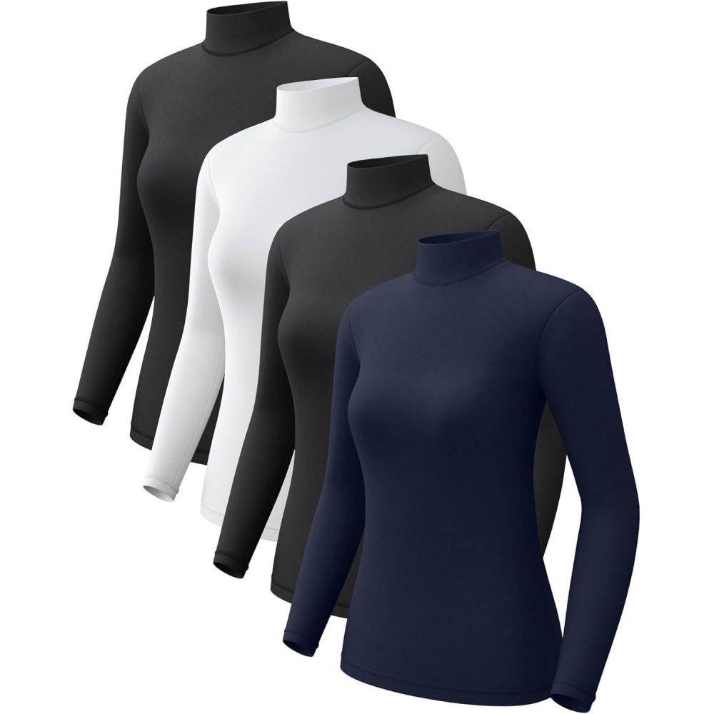 imageCL convallaria Turtleneck Thermal Underwear Shirts Women Fleece Lined Base Layer Tops Long Sleeve 2 4 PackMock Neck2blackWhiteBlue