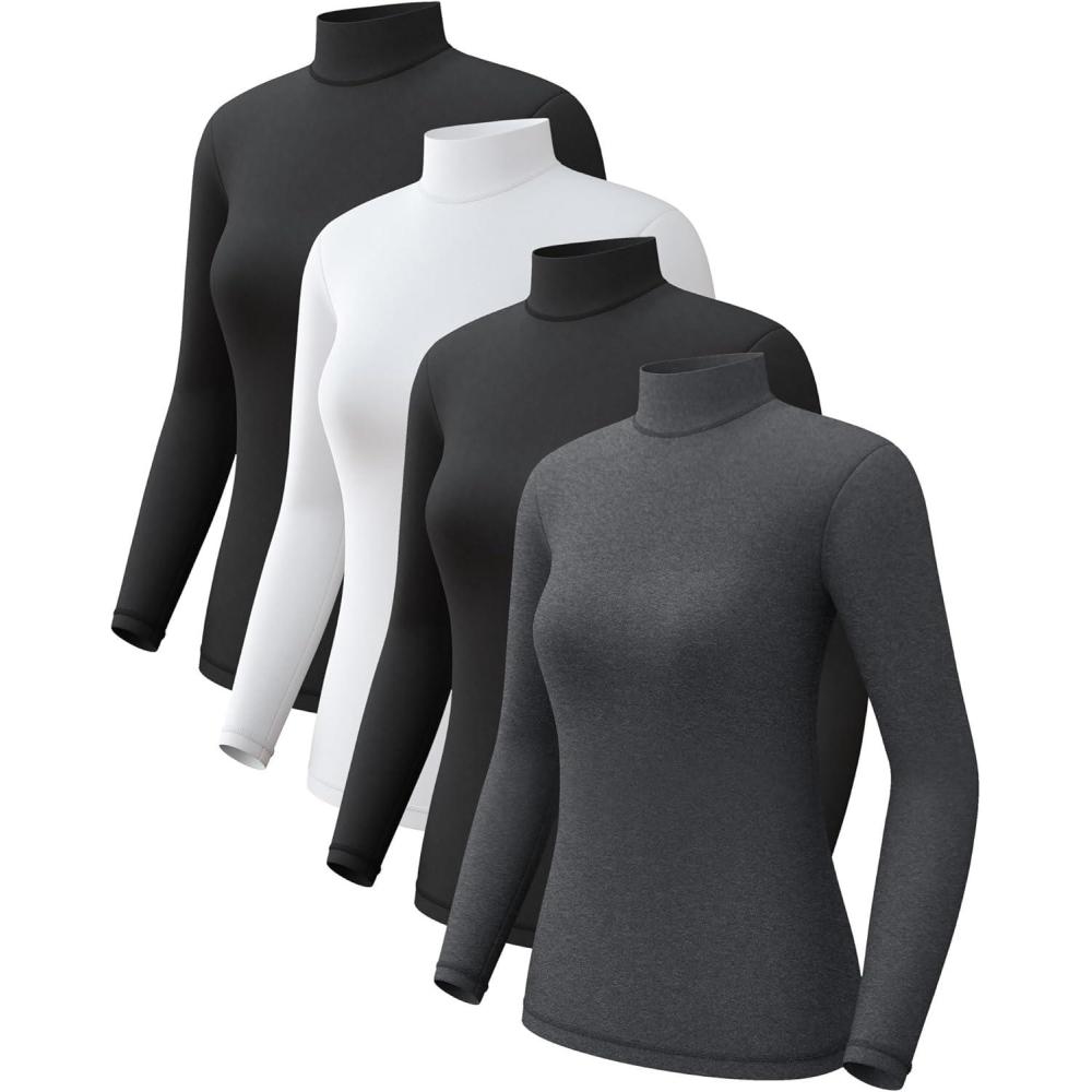 imageCL convallaria Turtleneck Thermal Underwear Shirts Women Fleece Lined Base Layer Tops Long Sleeve 2 4 PackMock Neck2blackWhiteHeather Ligth Gray