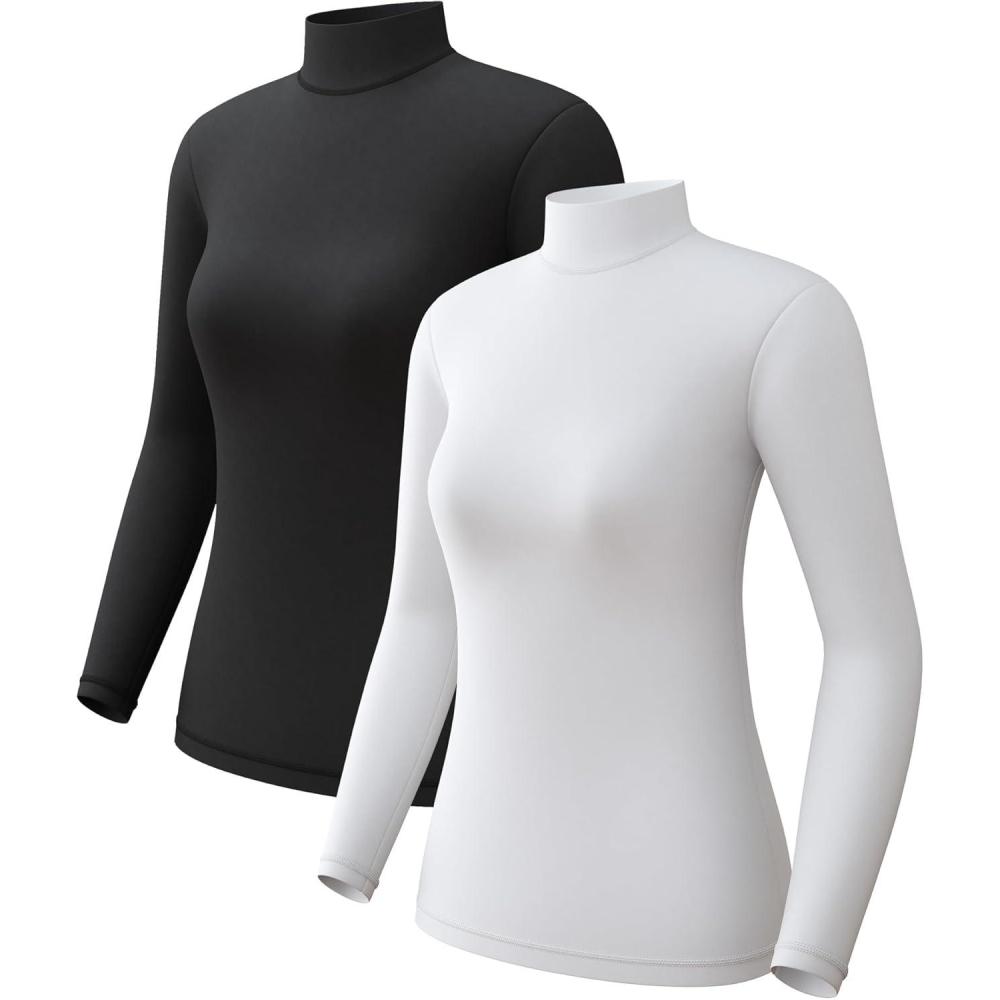 imageCL convallaria Turtleneck Thermal Underwear Shirts Women Fleece Lined Base Layer Tops Long Sleeve 2 4 PackMock Neckblack  White