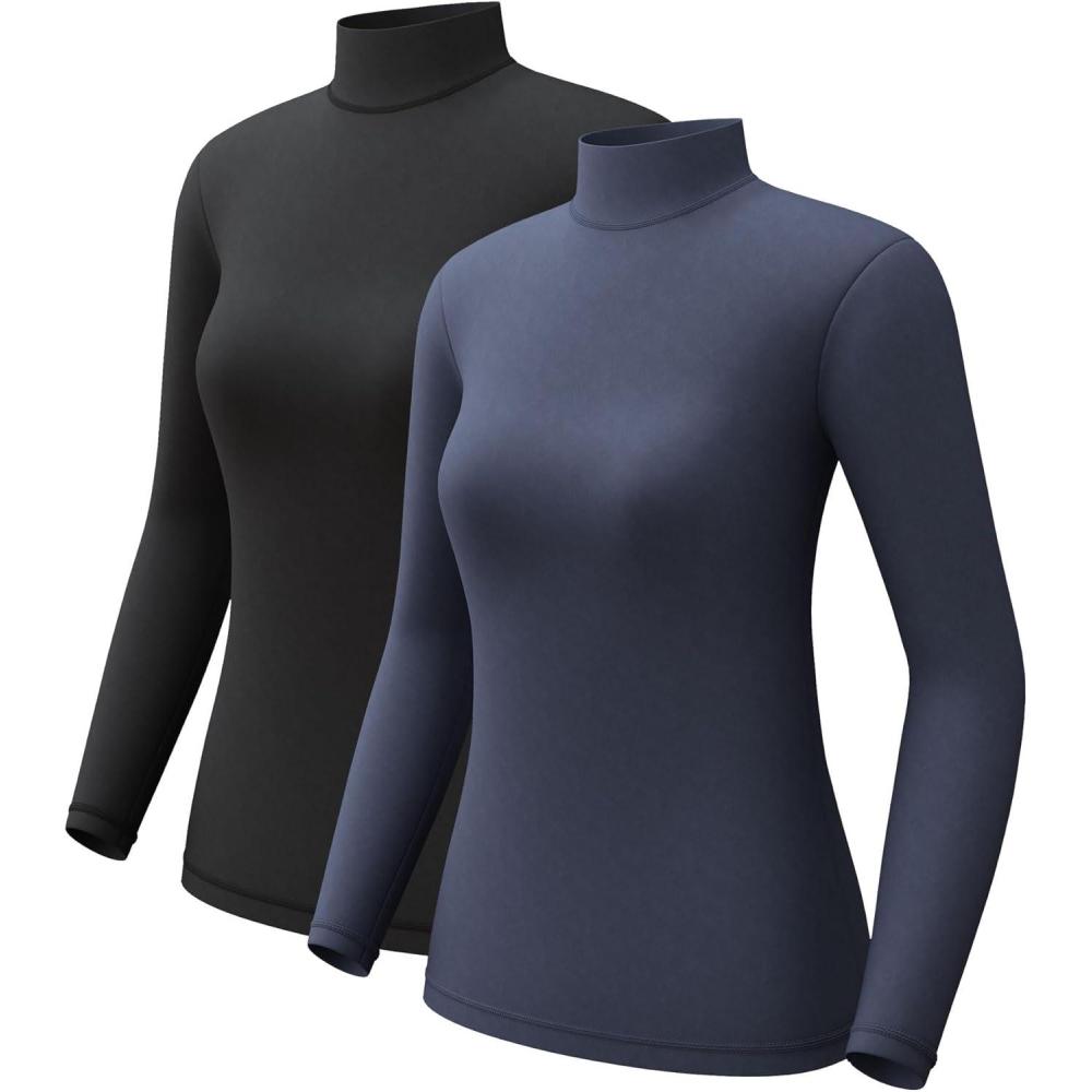 imageCL convallaria Turtleneck Thermal Underwear Shirts Women Fleece Lined Base Layer Tops Long Sleeve 2 4 PackMock Neckblack Charcoal