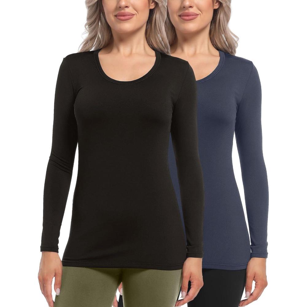 imageCL convallaria Turtleneck Thermal Underwear Shirts Women Fleece Lined Base Layer Tops Long Sleeve 2 4 PackScoop Neckblack Charcoal