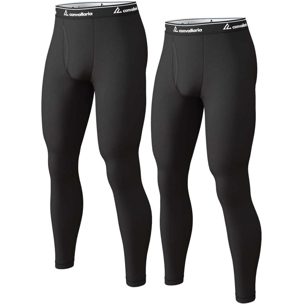 imageMens Thermal Pants Fleece Lined Long Johns Compression Bottom Athletic Base Layer Cold Weather Gear 1 2 4 PcsBlackBlack