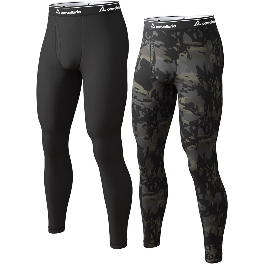 imageMens Thermal Pants Fleece Lined Long Johns Compression Bottom Athletic Base Layer Cold Weather Gear 1 2 4 PcsBlackCamo Black