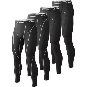 1 2 4 Pack Men’s Thermal Pants Long Johns Fleece Lined Compression Athletic Leggings Base Layer Bottoms(4pc-black*2/Black(white)*2)