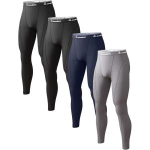 1 2 4 Pack Men’s Thermal Pants Long Johns Fleece Lined Compression Athletic Leggings Base Layer Bottoms(4pcs-2 Black/Blue/Grey)