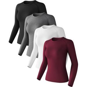 4 Pack Women’s Long Sleeve Compression Shirts Athletic with T-Shirts Workout Tops for Gym Yoga Running(Black+white+heather Ligth Gray+wine Red)