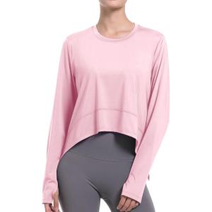 4 Pack Women’s Long Sleeve Compression Shirts, Dry Fit Workout Athletic Sun Protection Cooling Tops for Yoga Running Gym(F-light Pink)