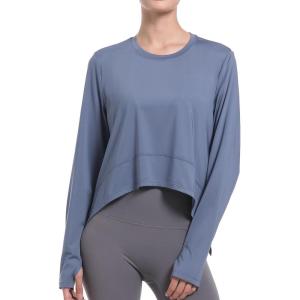 4 Pack Women’s Long Sleeve Compression Shirts, Dry Fit Workout Athletic Sun Protection Cooling Tops for Yoga Running Gym(F-mist Blue)