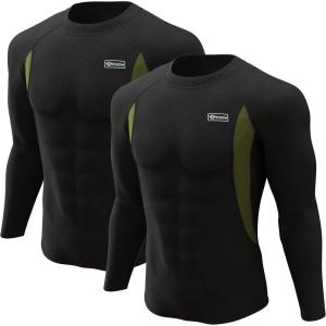 4 or 2 Pack Men’s Thermal Shirt Long Sleeve Fleece Lined Tops Base Layer Compression Undershirt Athletic Sport Gear(B-black+black)
