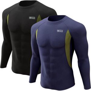 4 or 2 Pack Men’s Thermal Shirt Long Sleeve Fleece Lined Tops Base Layer Compression Undershirt Athletic Sport Gear(B-black+blue)