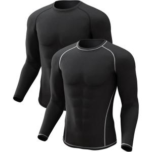 4 or 2 Pack Men’s Thermal Shirt Long Sleeve Fleece Lined Tops Base Layer Compression Undershirt Athletic Sport Gear(Crew Neck-black/Black(white))
