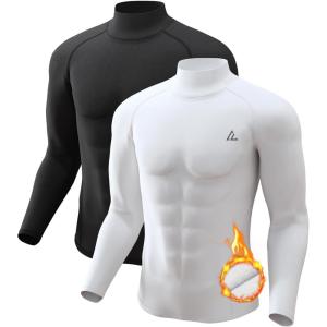4 or 2 Pack Men’s Thermal Shirt Long Sleeve Fleece Lined Tops Base Layer Compression Undershirt Athletic Sport Gear(Turtle Neck-black/White)