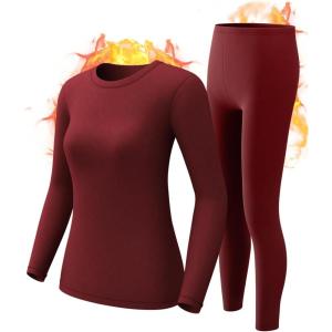 CL convallaira Women Thermal Underwear Base Layer Long Johns with Fleece Lined Set Winter Warm Top Bottom(Crew Neck-a-red)